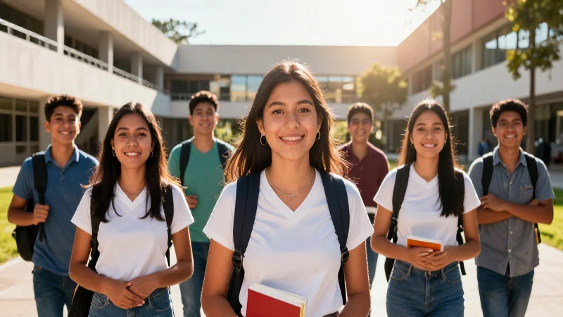 Estudiantes mexicanos radiantes en campus universitario vibrante