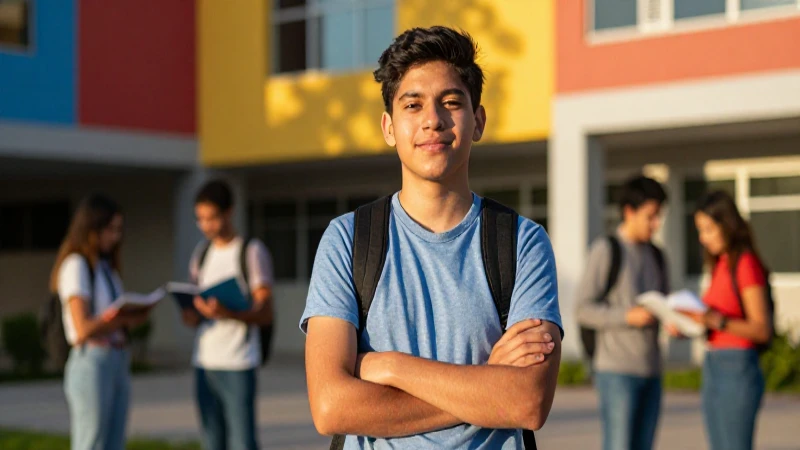 Estudiante mexicano exitoso en entorno vibrante