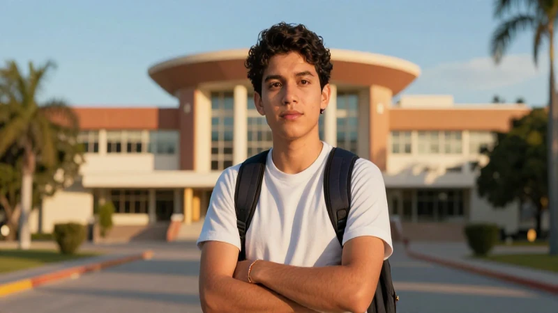 Estudiante mexicano moderno con luz dorada vibrante