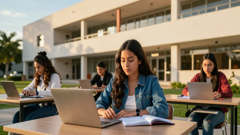 Estudiante mexicano estudia en moderno aula