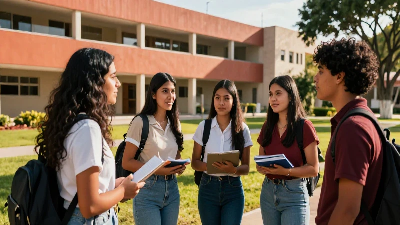 Estudiantes mexicanos colaboran vibrantes en campus