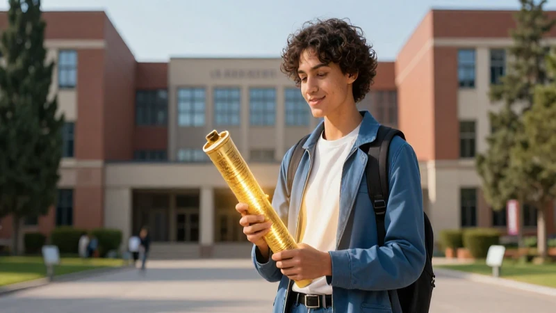 Estudiante con scroll dorado y brillante