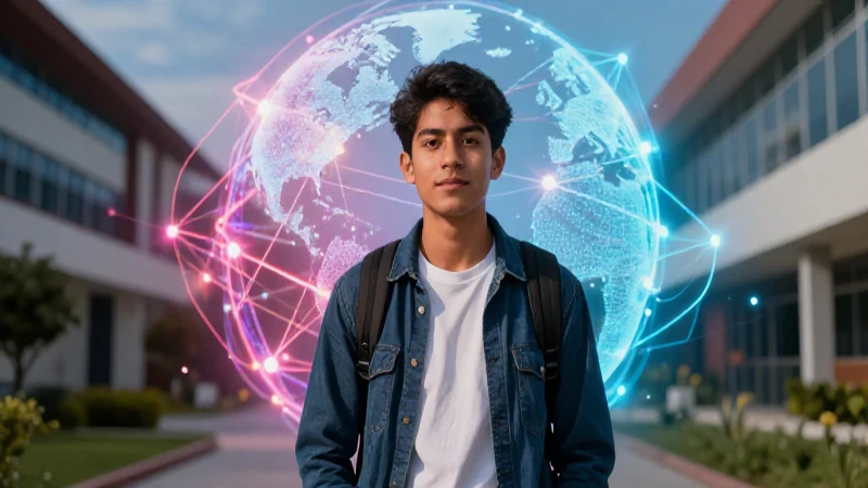 Estudiante mexicano con conexiones globales vibrantes
