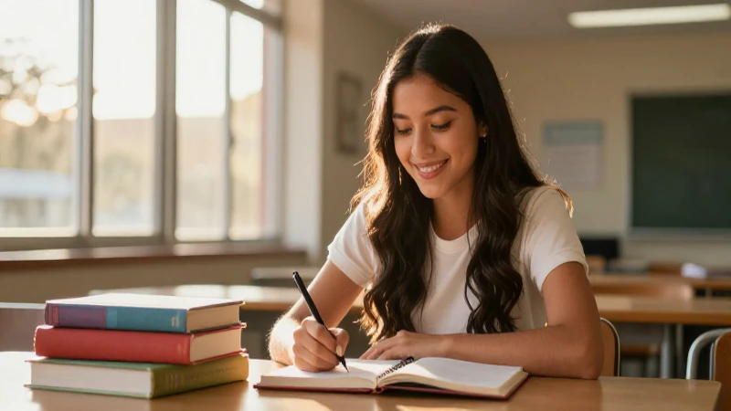 Estudiante mexicana sonriente ilumina el campus moderno