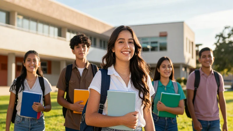Estudiantes mexicanos sonriendo en un campus vibrante