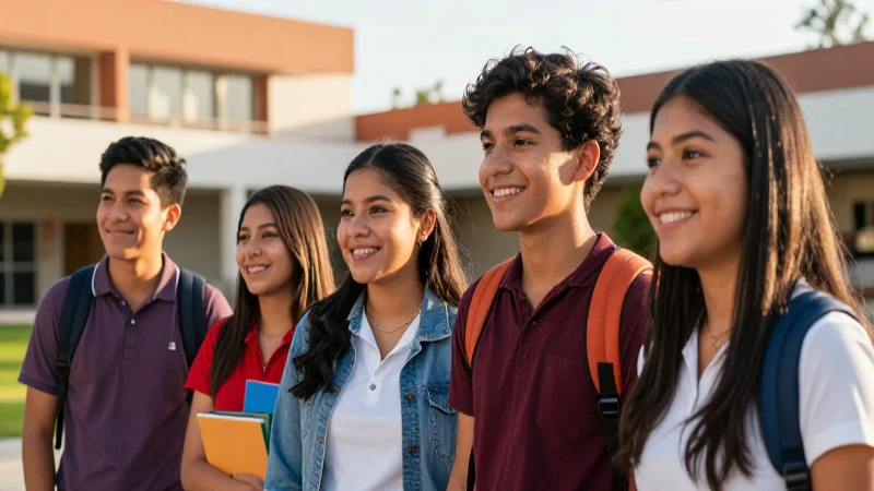 Estudiantes mexicanos sonrientes hacia un futuro brillante