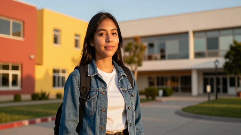 Estudiante mexicano en campus con luz dramática
