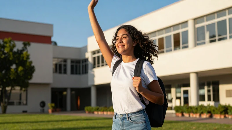 Joven estudiante mexicano exitoso en campus moderno
