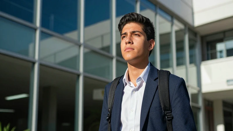 Estudiante ambicioso en universidad moderna y brillante