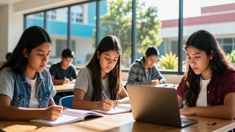 Estudiante mexicano estudia en campus moderno bajo sol brillante