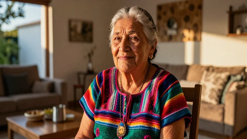 Mujer mexicana sonriente con huipil tradicional
