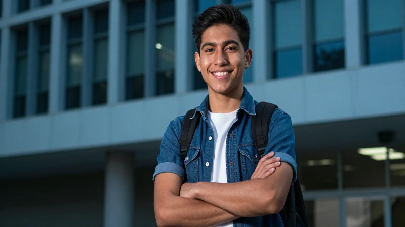 Joven estudiante mexicano sonríe en la universidad