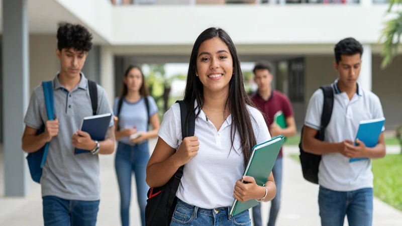 Estudiante mexicano exitoso en campus moderno