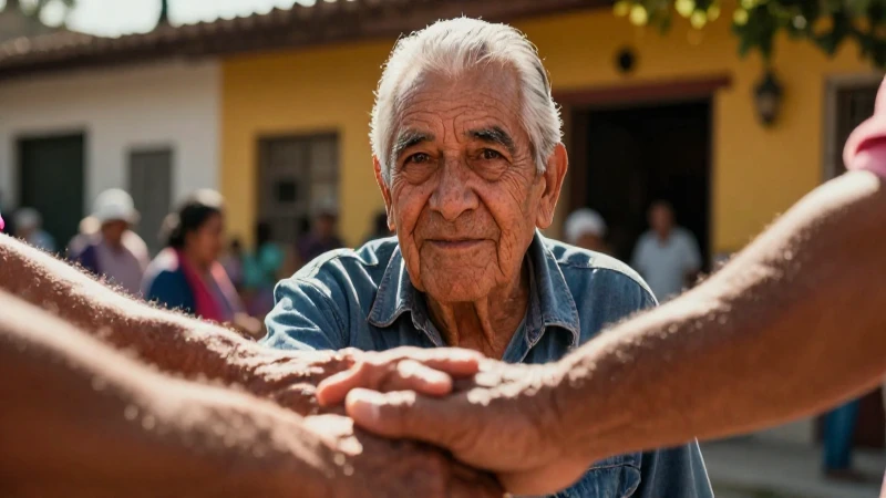 Hombre anciano mexicano feliz en ambiente cálido
