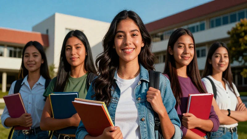 Retrato cinematográfico atractivo de joven mexicana en universidad