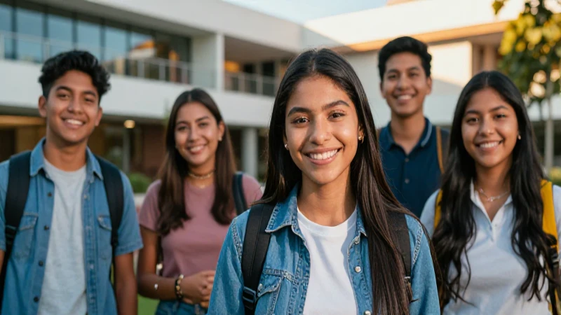 Estudiantes mexicanos felices en campus académico