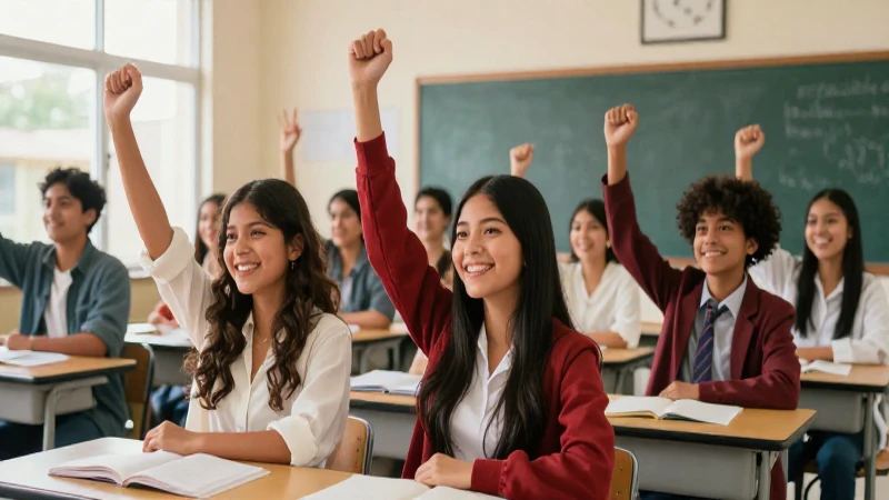Estudiantes mexicanos celebrando éxito académico vibrante