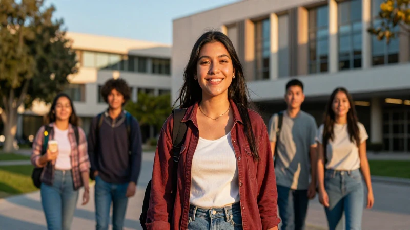 Estudiante mexicano sonriente en campus moderno