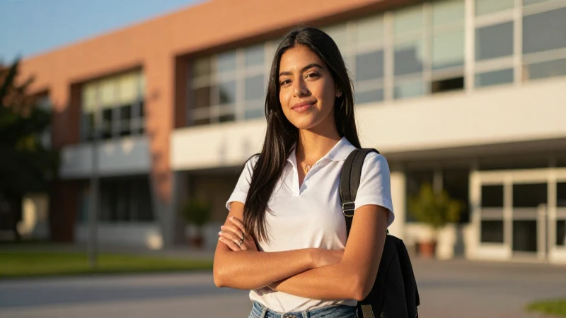 Estudiante mexicano seguro en campus moderno