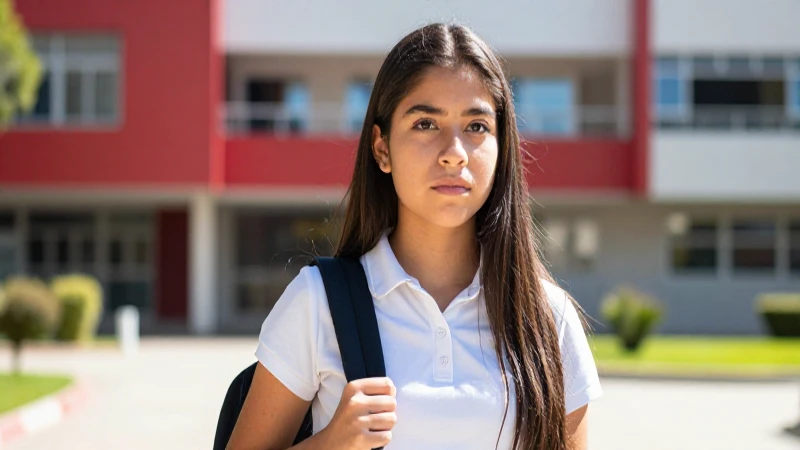 Estudiante mexicana determinada en campus moderno