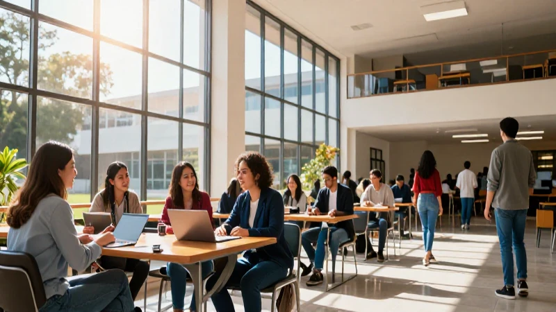Educador en campus mexicano con luz cinematográfica