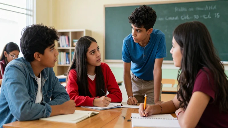 Estudiantes mexicanos colaboran en un aula moderna y vibrante