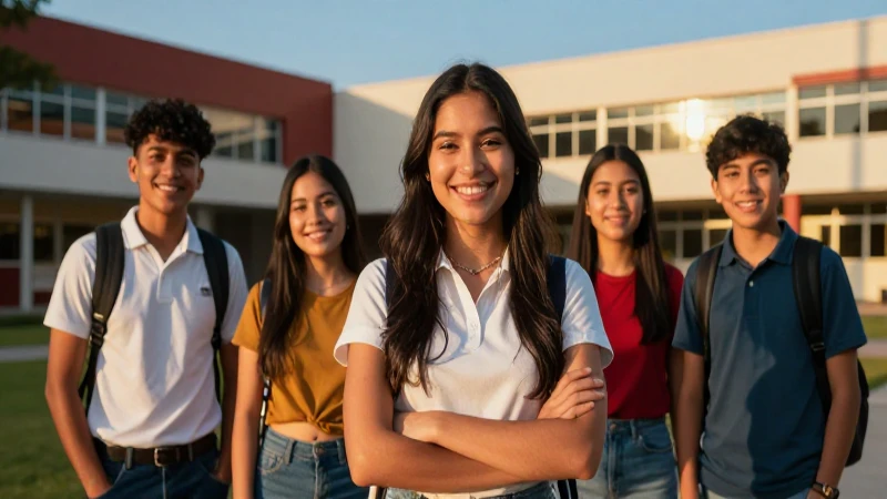 Estudiante mexicano sonríe bajo luz dorada