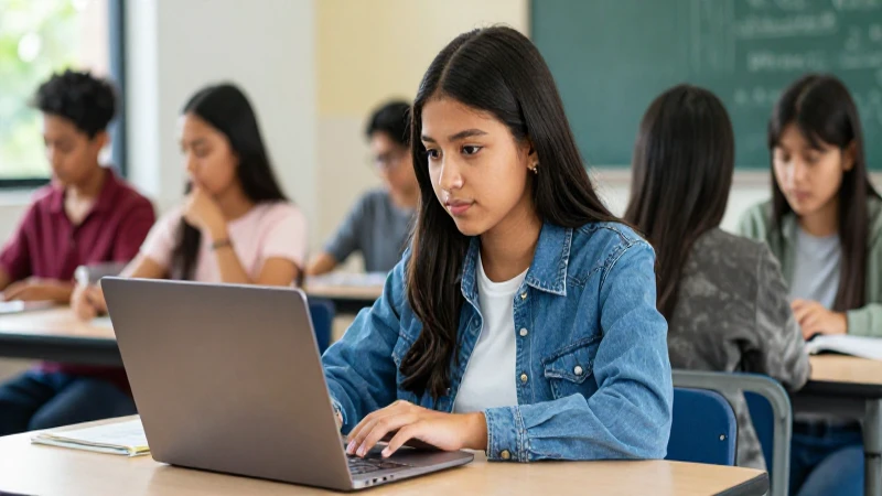 Joven mexicano estudia con laptop moderna y vibrante