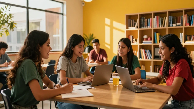 Jóvenes mexicanos en centro de aprendizaje dinámico