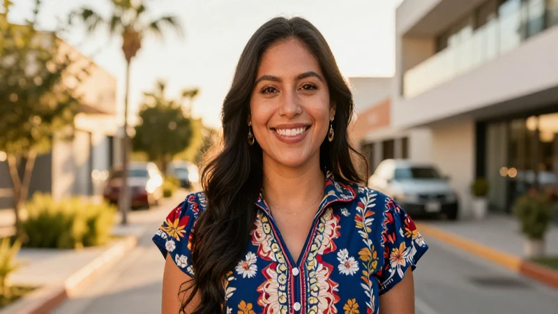 Mujer mexicana sonriente en luz dorada