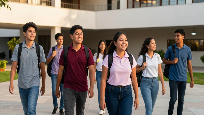 Estudiantes mexicanos sonriendo en un campus moderno