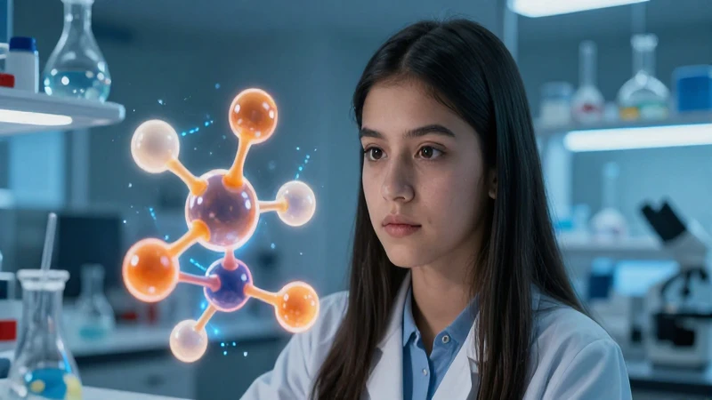 Estudiante mexicana con modelo holográfico en laboratorio