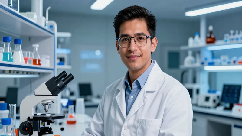 Joven mexicano científico en laboratorio de alta tecnología