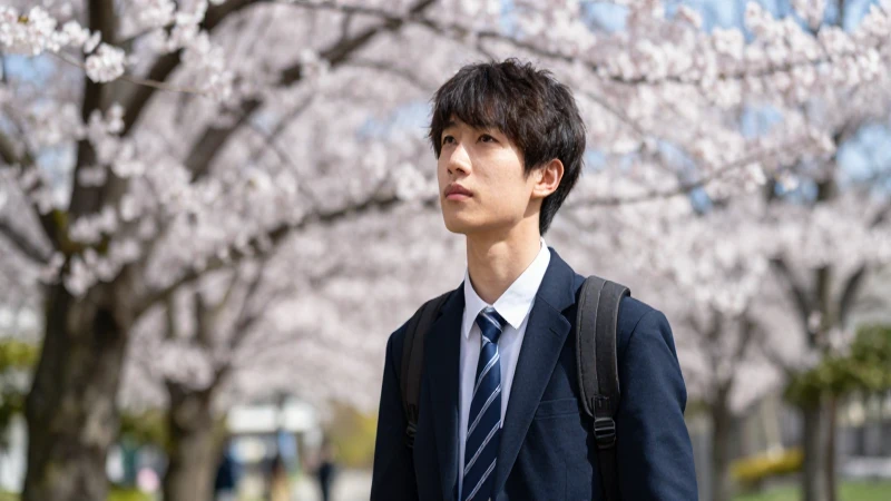 Viajero decidido en campus japonés vibrante