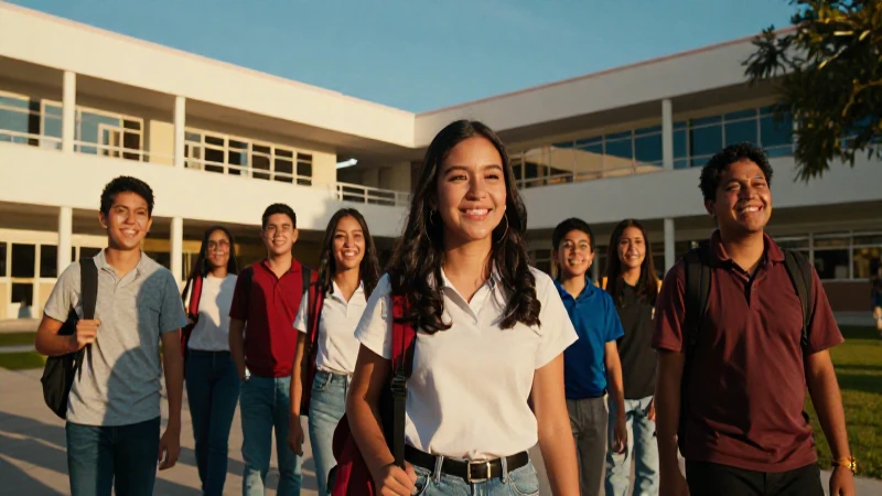 Estudiantes mexicanos felices en campus moderno