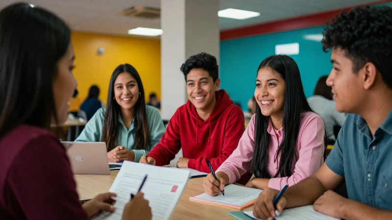 Estudiantes mexicanos felices estudiando en la universidad