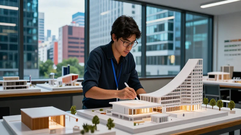 Estudiante mexicano en estudio arquitectónico detallado