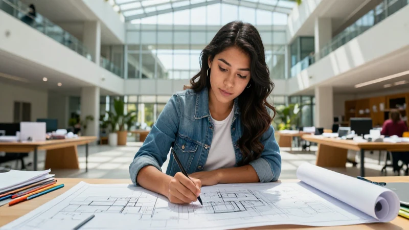 Estudiante mexicano diseñando arquitectura moderna