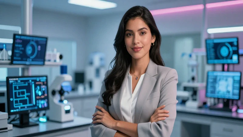 Joven profesional mexicana en laboratorio de alta tecnología