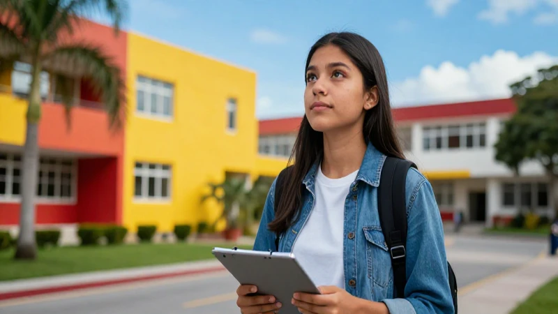 Estudiante mexicano en campus moderno y vibrante