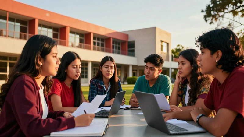 Estudiantes mexicanos en campus vibrante y moderno
