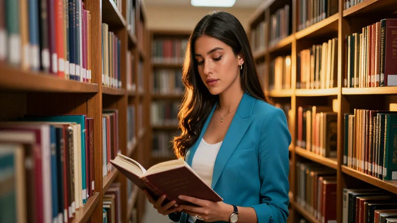 Estudiante ambicioso en biblioteca con estilo cinematográfico