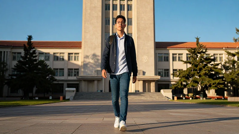 Estudiante mexicano confiado en campus moderno