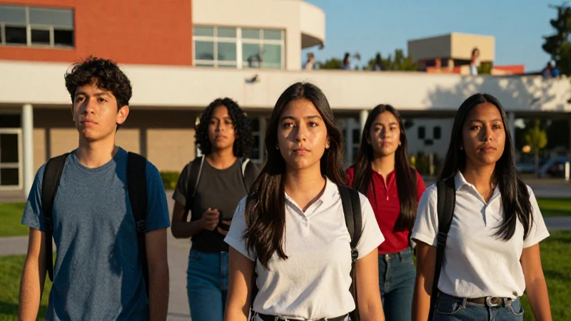 Estudiantes mexicanos modernos buscando el éxito con luz dorada