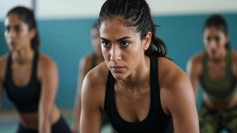 Joven mexicana atlética en entrenamiento militar
