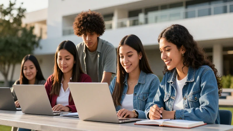 Estudiante mexicano moderno en campus con luz dorada