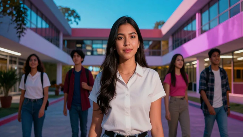Estudiantes mexicanos felices en campus moderno