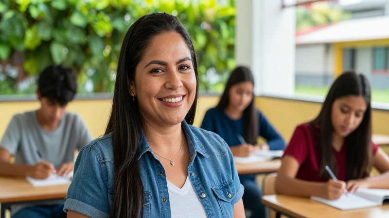 Madre y estudiante mexicanos en moderno campus