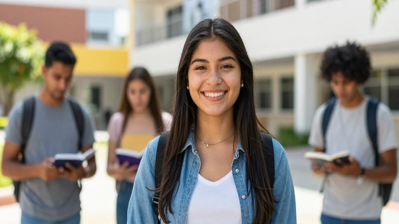 Joven mexicano sonriente en campus vibrante