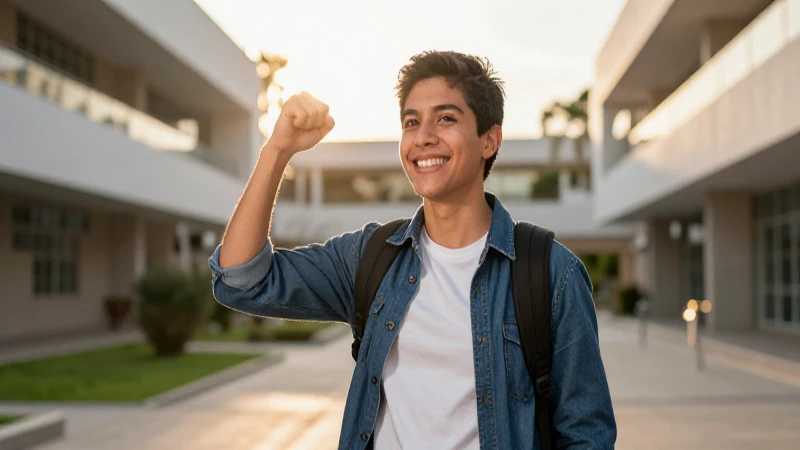 Joven mexicano exitoso en entorno académico moderno